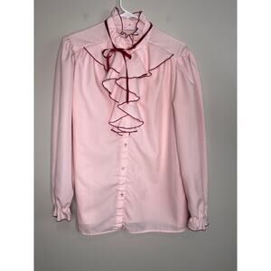 1970s Brian Michele Pink Victorian Renaissance Prairie Ruffle Feminine Shirt XL